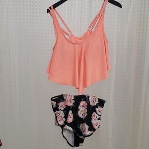 Floral and coral womens bikini high rise